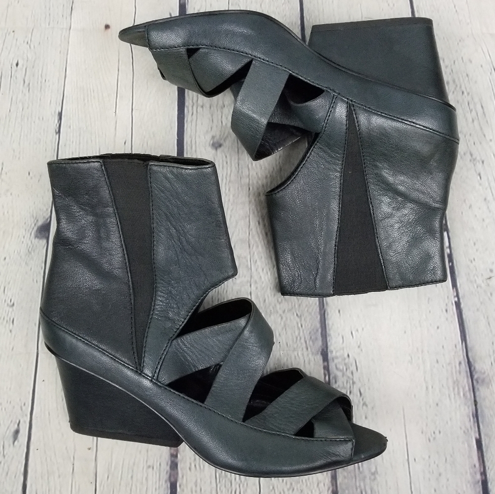 PACO GIL | leather chelsea style strappy open toe wedge boots